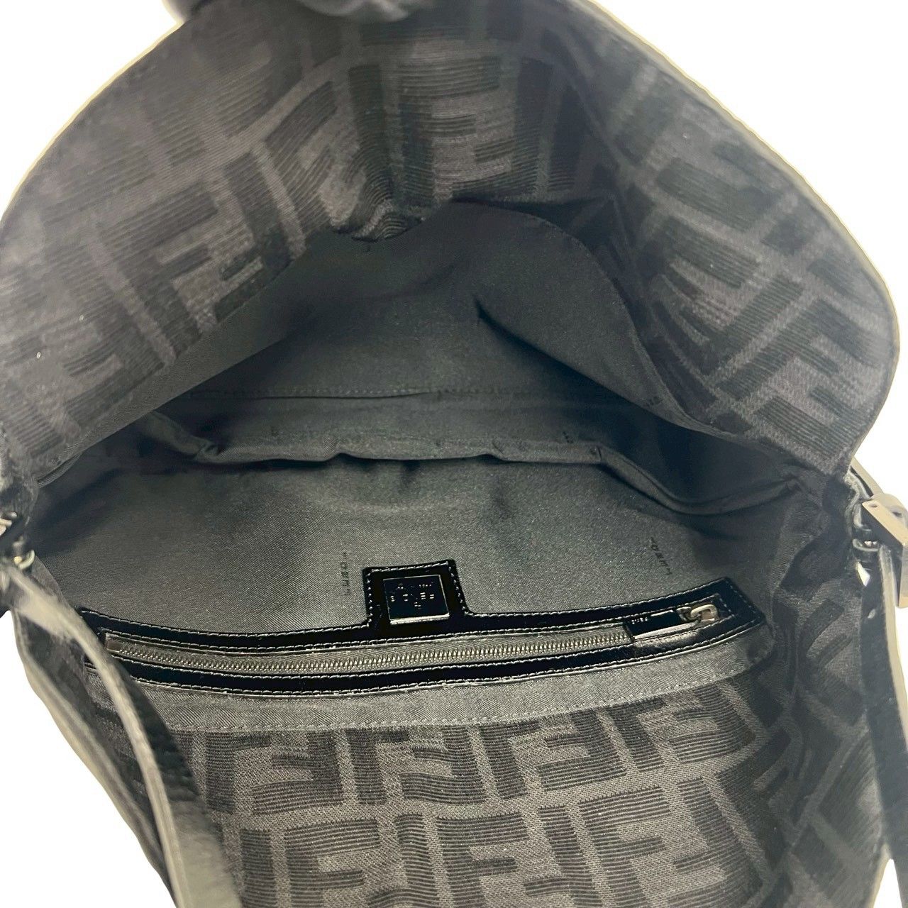 Fendi FF Zucca Pattern Canvas Leather Shoulder Bag Black — view 9