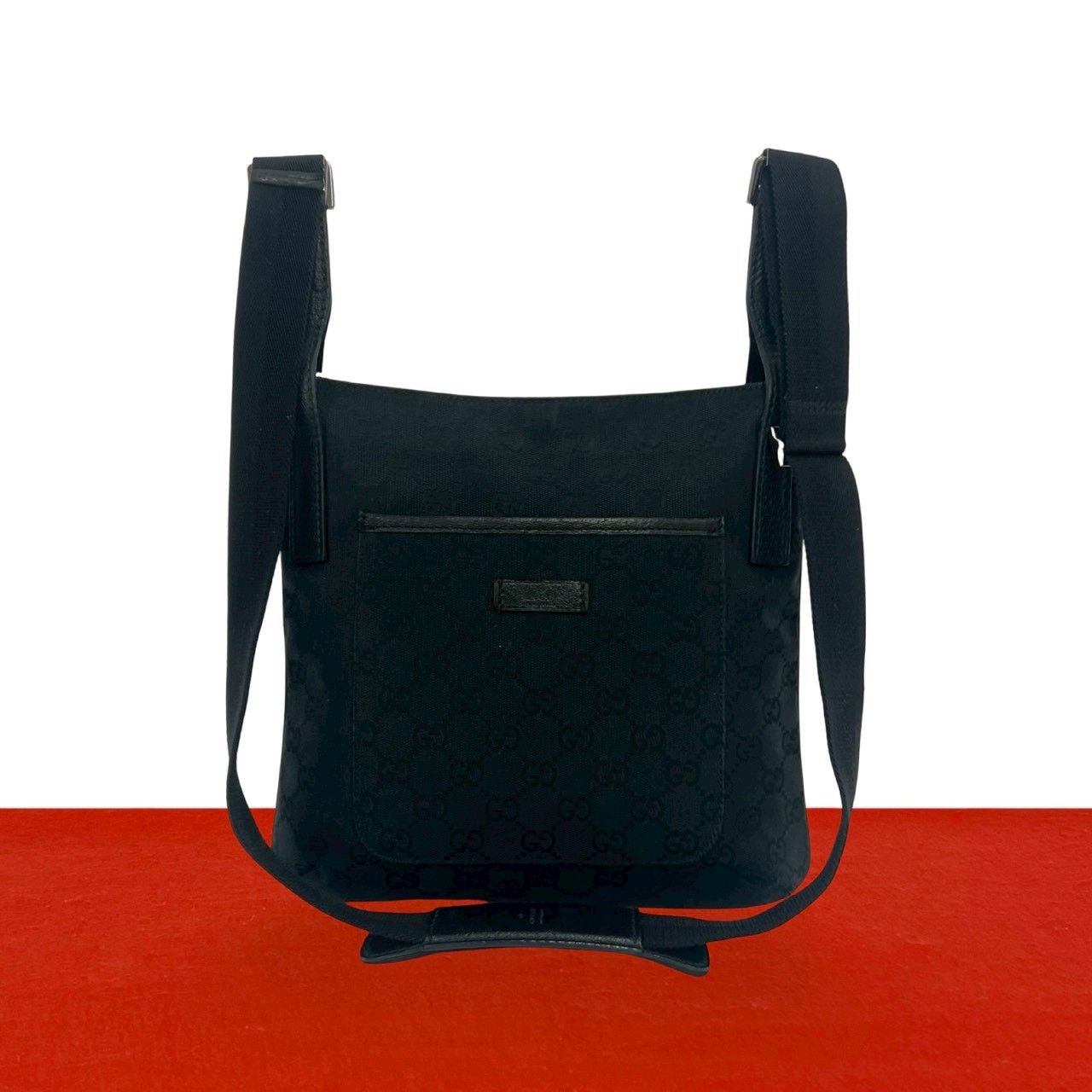 Gucci GG Logo Pattern Canvas Leather Shoulder Bag Crossbody Pochette Cross Navy