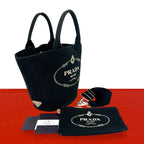 Prada Canapa Logo Canvas 2-Way Tote Shoulder Bag Bucket Black