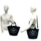 Prada Canapa Logo Canvas 2-Way Tote Shoulder Bag Bucket Black — view 2