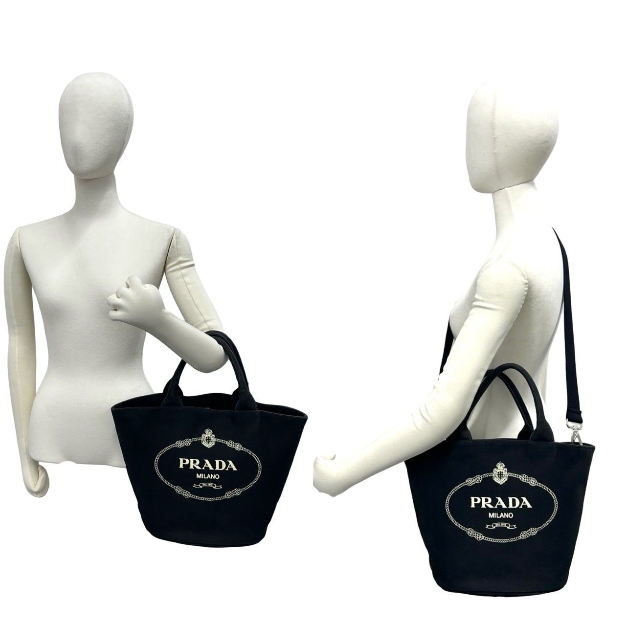 Prada Canapa Logo Canvas 2-Way Tote Shoulder Bag Bucket Black — view 2