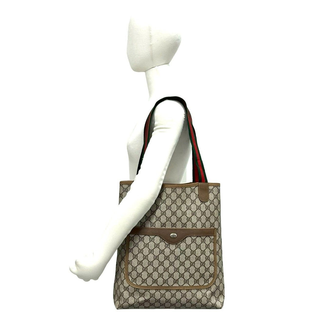 Gucci Vintage Sherry Line GG Logo Leather Tote Brown — view 2