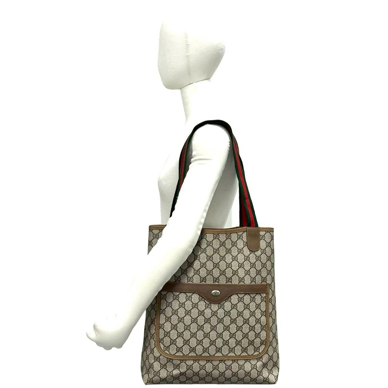 Gucci Vintage Sherry Line GG Logo Leather Tote Brown — view 2