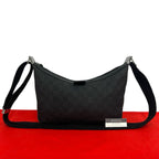 Gucci GG Canvas Pattern Logo Leather Shoulder Bag Pochette Crossbody Black