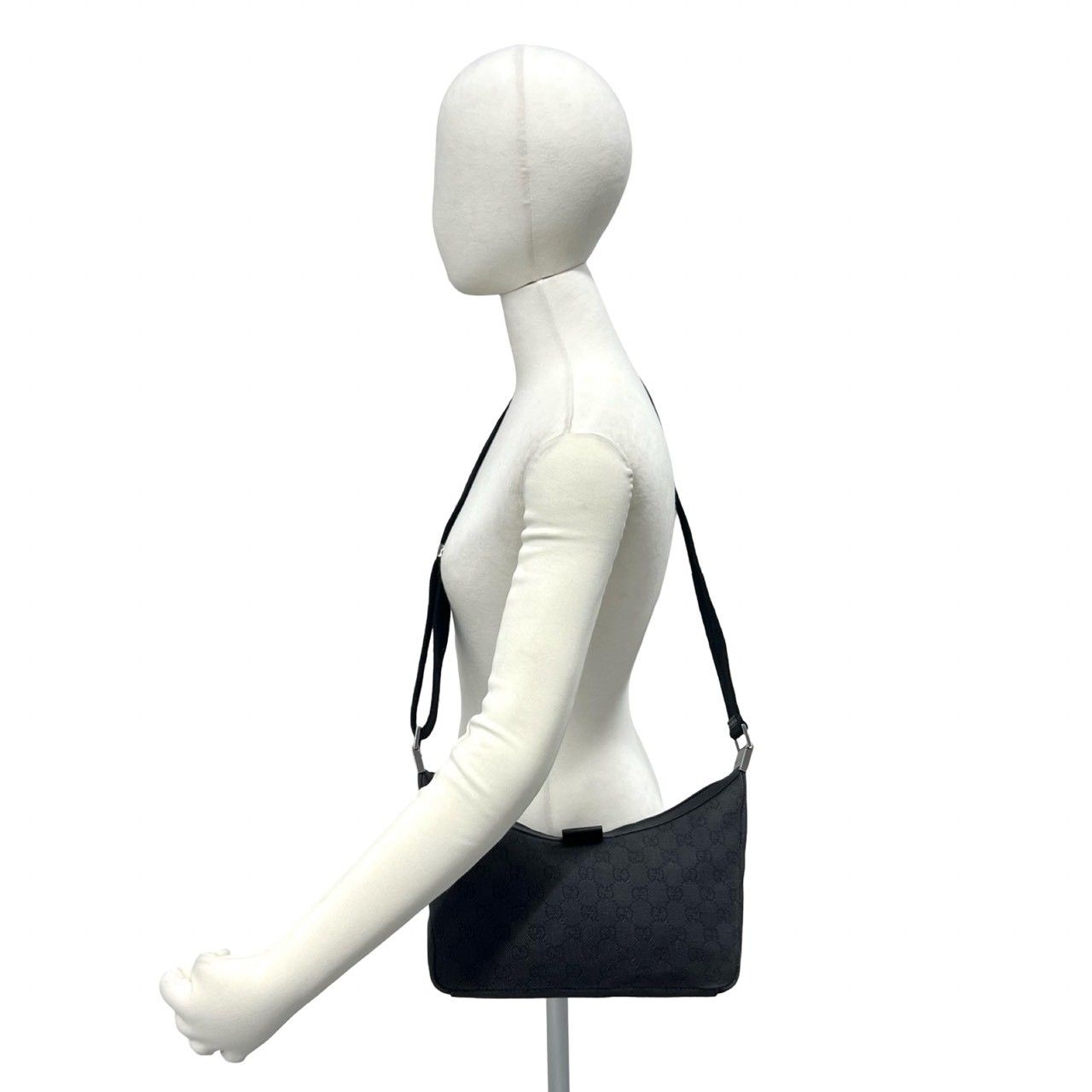 Gucci GG Canvas Pattern Logo Leather Shoulder Bag Pochette Crossbody Black — view 2