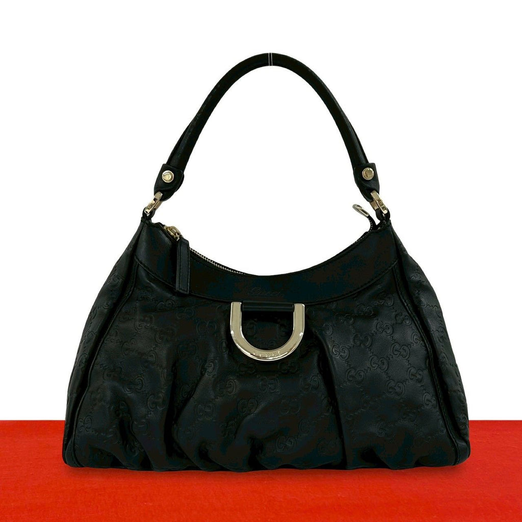 Gucci Guccissima Abbey GG Logo Pattern Leather Shoulder Bag Black