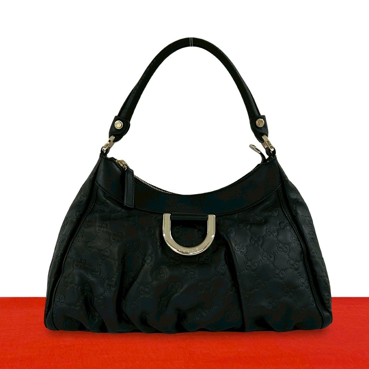 Gucci Guccissima Abbey GG Logo Pattern Leather Shoulder Bag Black