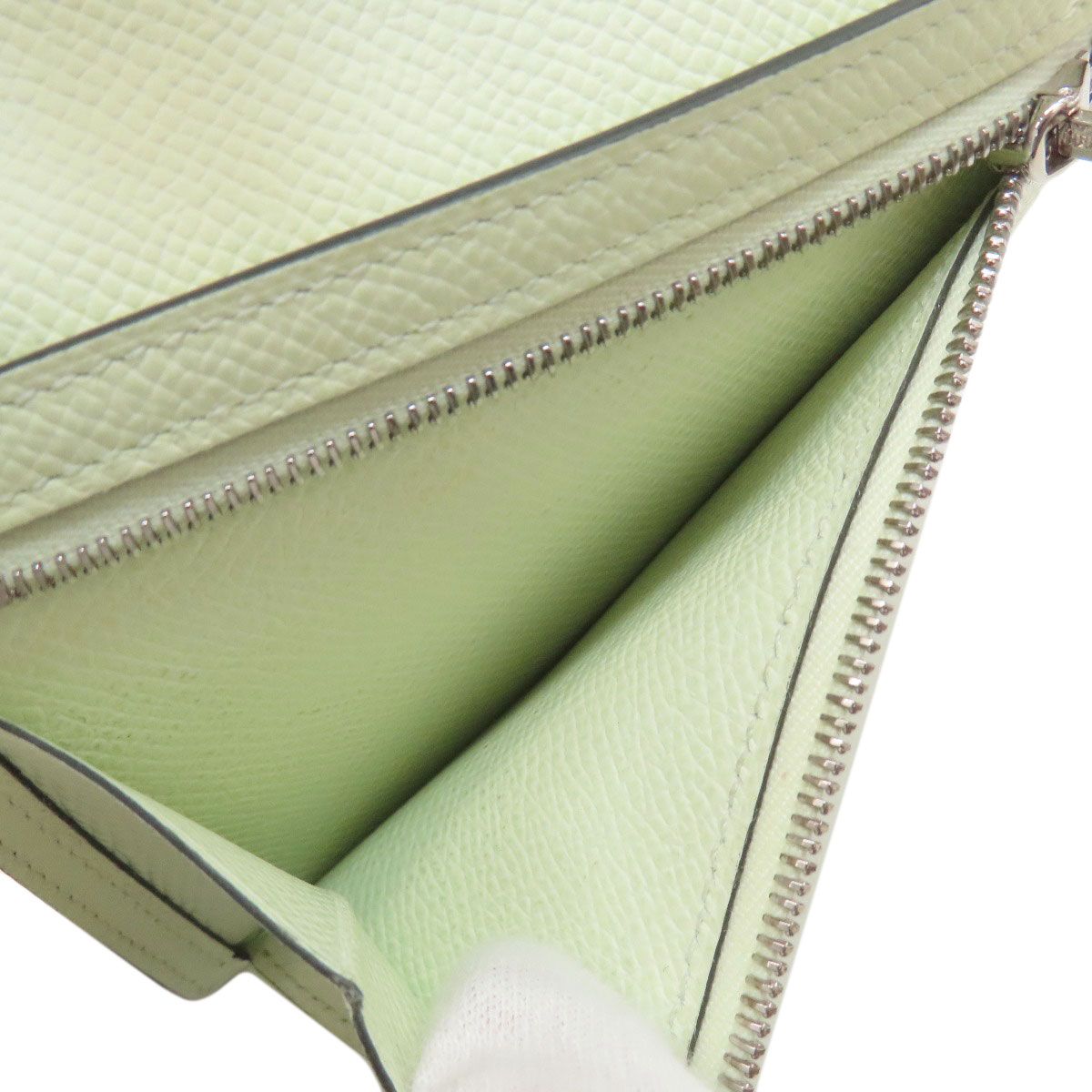 Hermes Bearn Compact Vert Fizz Silver Bifold Wallet Veau Epsom — view 6