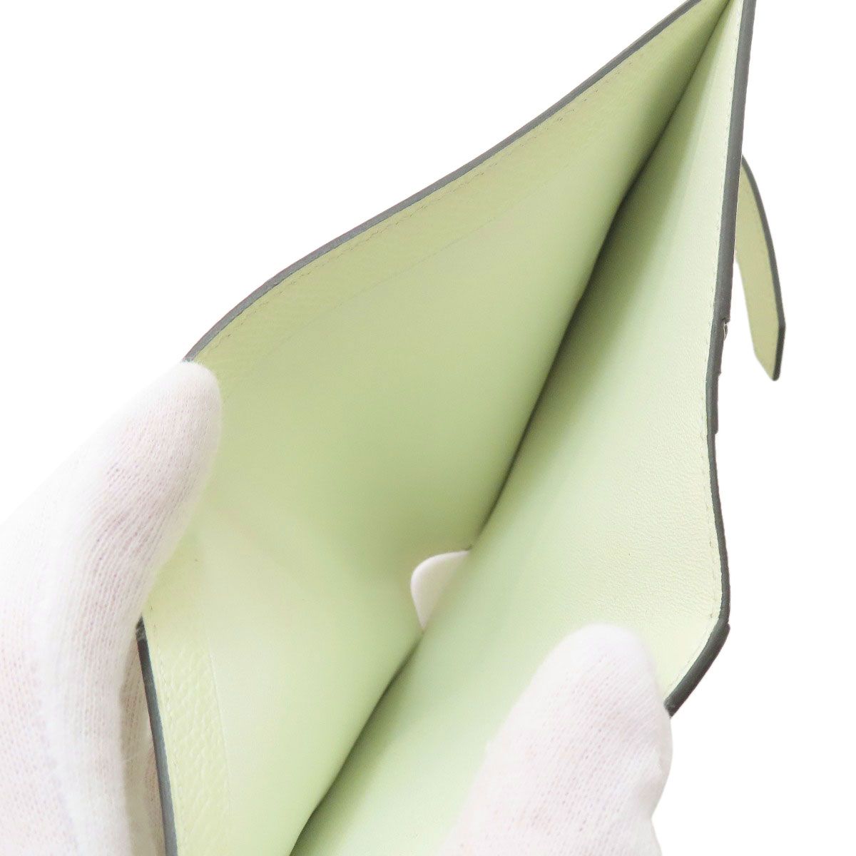 Hermes Bearn Compact Vert Fizz Silver Bifold Wallet Veau Epsom — view 5