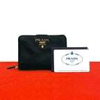 Prada Logo Saffiano Leather Bifold Wallet Mini Billfold Coin Purse Black