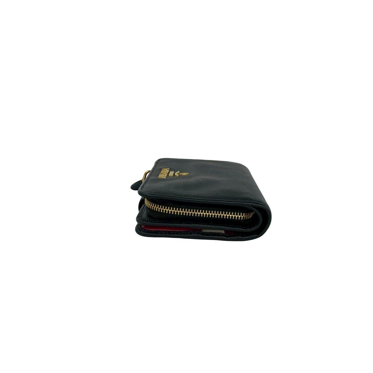 Prada Logo Saffiano Leather Bifold Wallet Mini Billfold Coin Purse Black — view 4