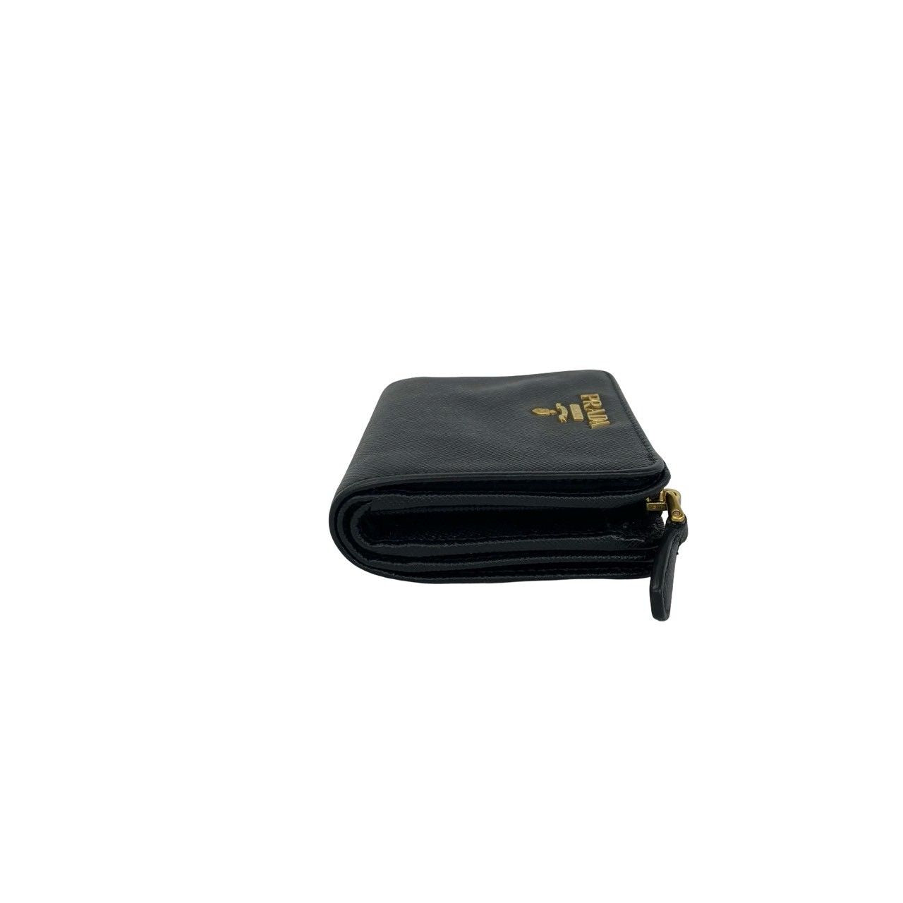 Prada Logo Saffiano Leather Bifold Wallet Mini Billfold Coin Purse Black — view 5