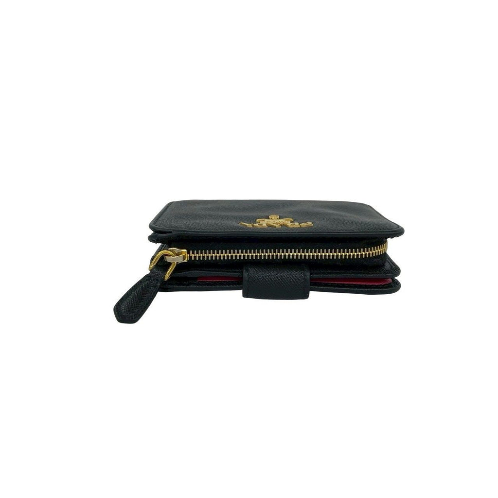 Prada Logo Saffiano Leather Bifold Wallet Mini Billfold Coin Purse Black — view 3