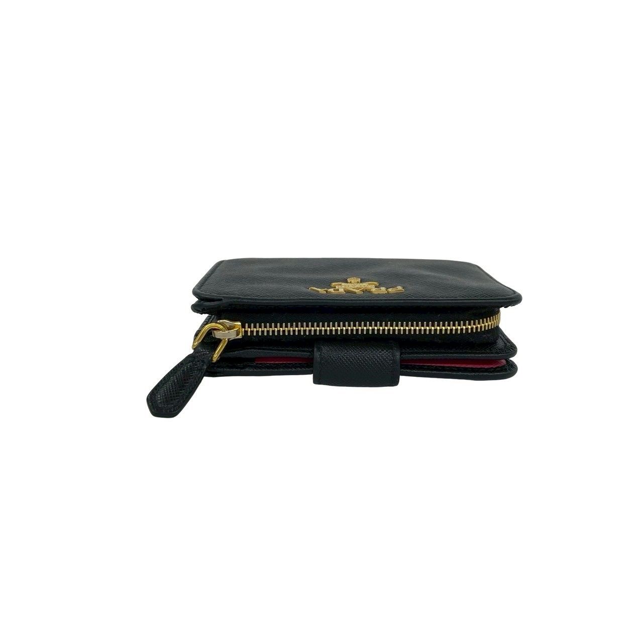 Prada Logo Saffiano Leather Bifold Wallet Mini Billfold Coin Purse Black — view 3
