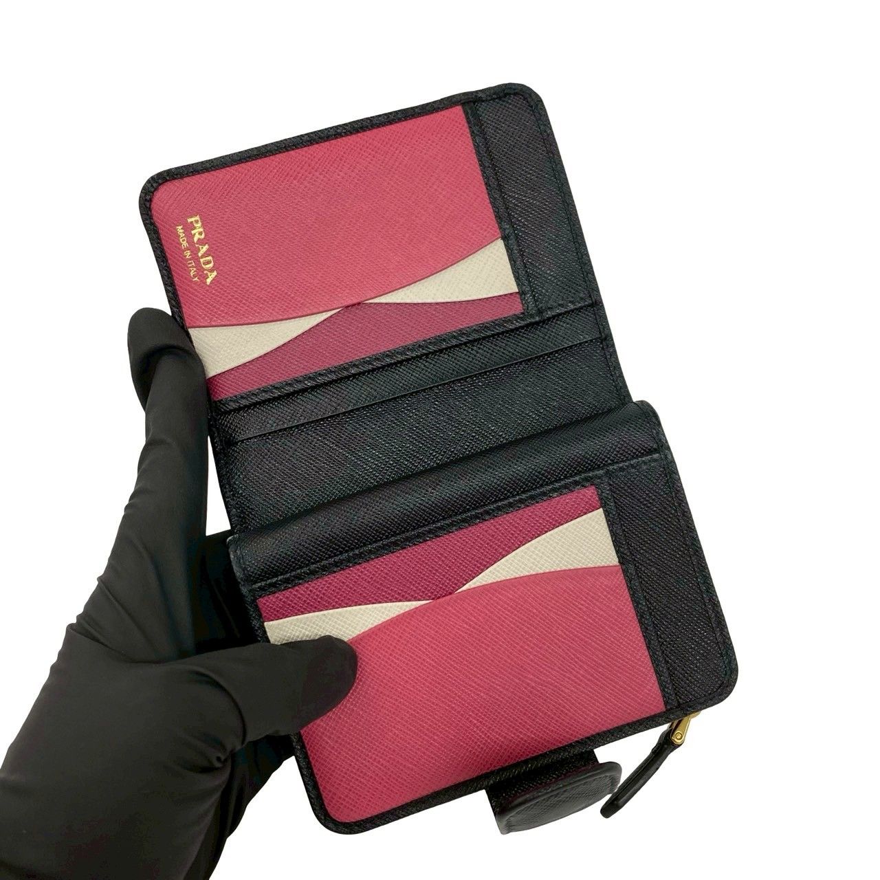 Prada Logo Saffiano Leather Bifold Wallet Mini Billfold Coin Purse Black — view 7