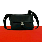 Prada Logo Leather Shoulder Bag Crossbody Pochette Black
