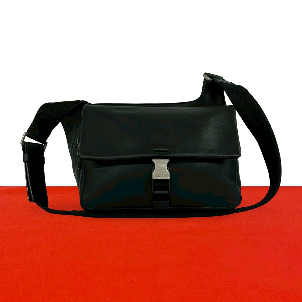Prada Logo Leather Shoulder Bag Crossbody Pochette Black