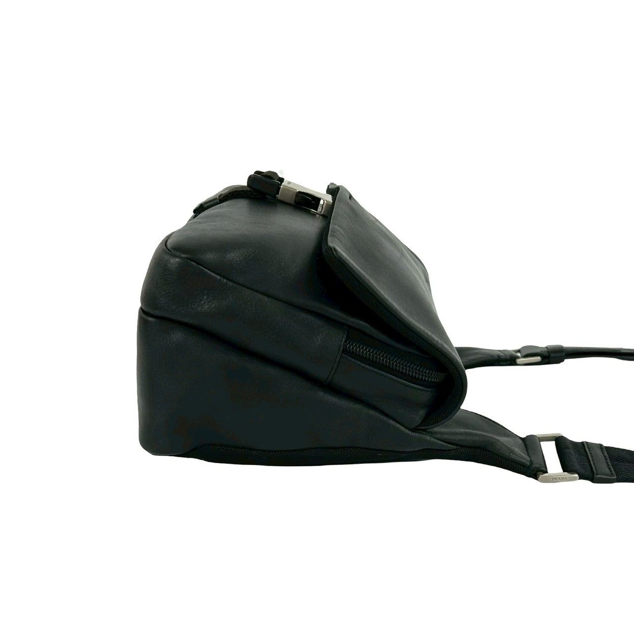 Prada Logo Leather Shoulder Bag Crossbody Pochette Black — view 6