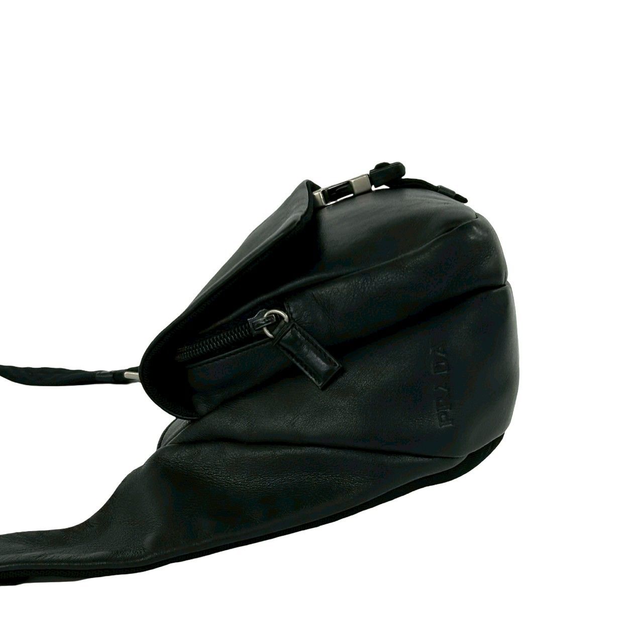 Prada Logo Leather Shoulder Bag Crossbody Pochette Black — view 5