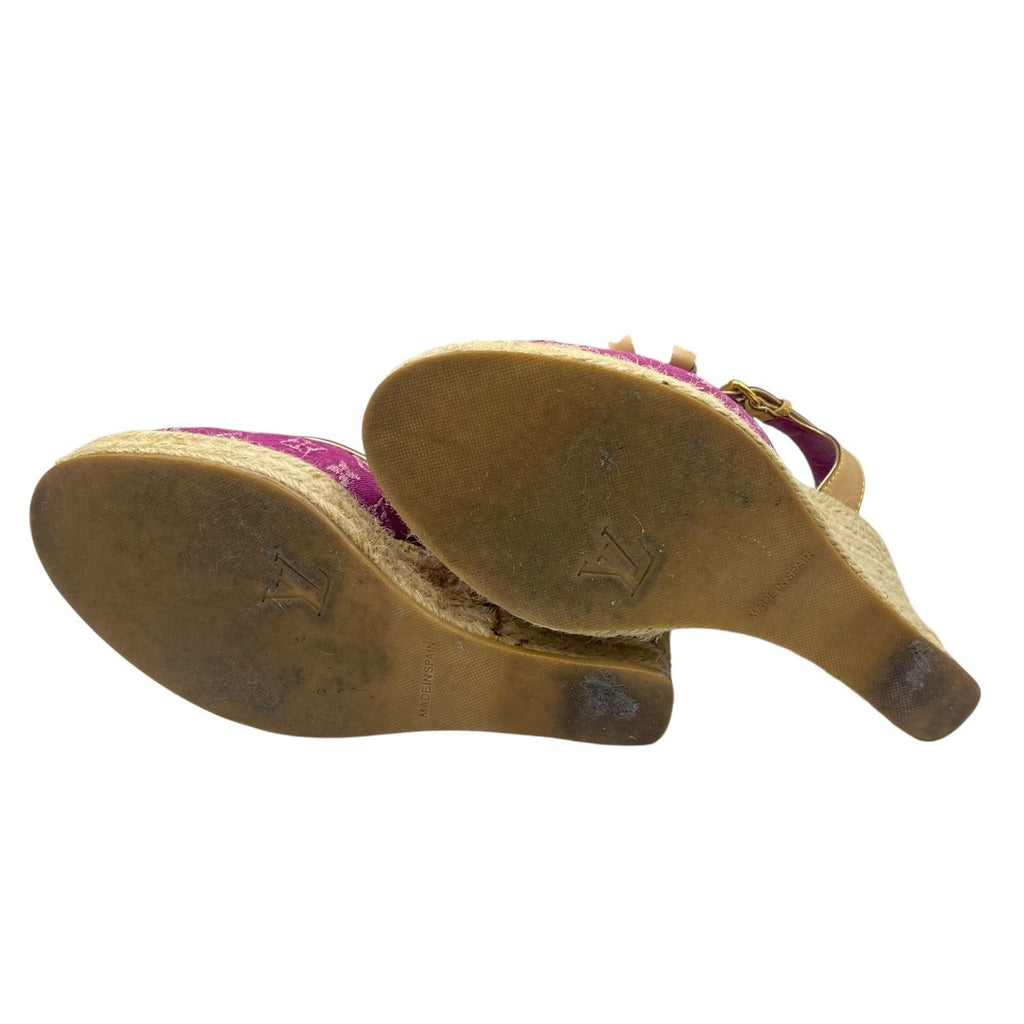 Louis Vuitton Sandals Jute Leather Monogram with Ribbon Purple — view 9