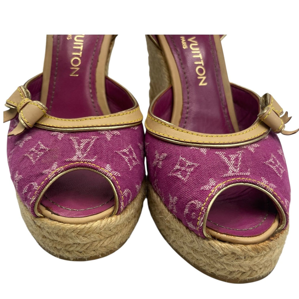 Louis Vuitton Sandals Jute Leather Monogram with Ribbon Purple — view 5