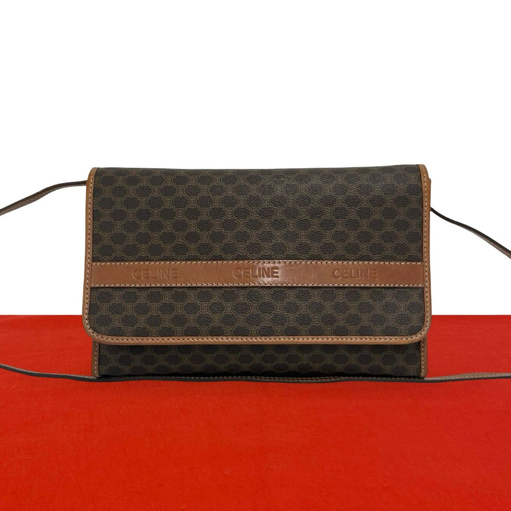 Celine Vintage Macadam Blason Triomphe Pattern Leather Shoulder Bag Pochette