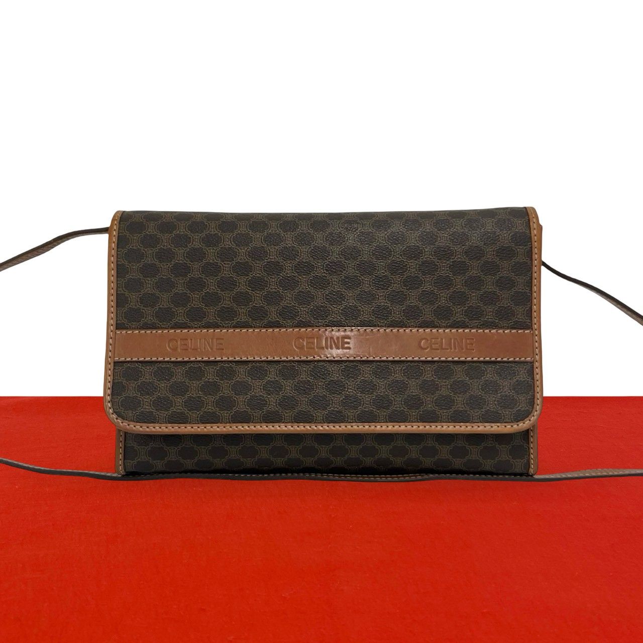 Celine Vintage Macadam Blason Triomphe Pattern Leather Shoulder Bag Pochette