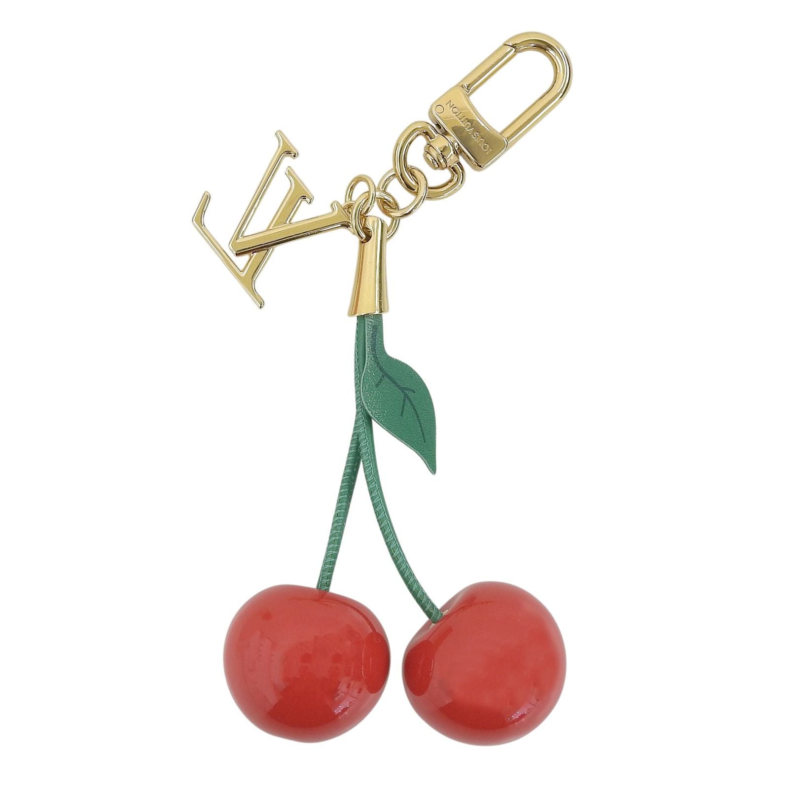 Louis Vuitton Murakami Monogram Back Charm Cherry Red Green Gold Keychain — view 3