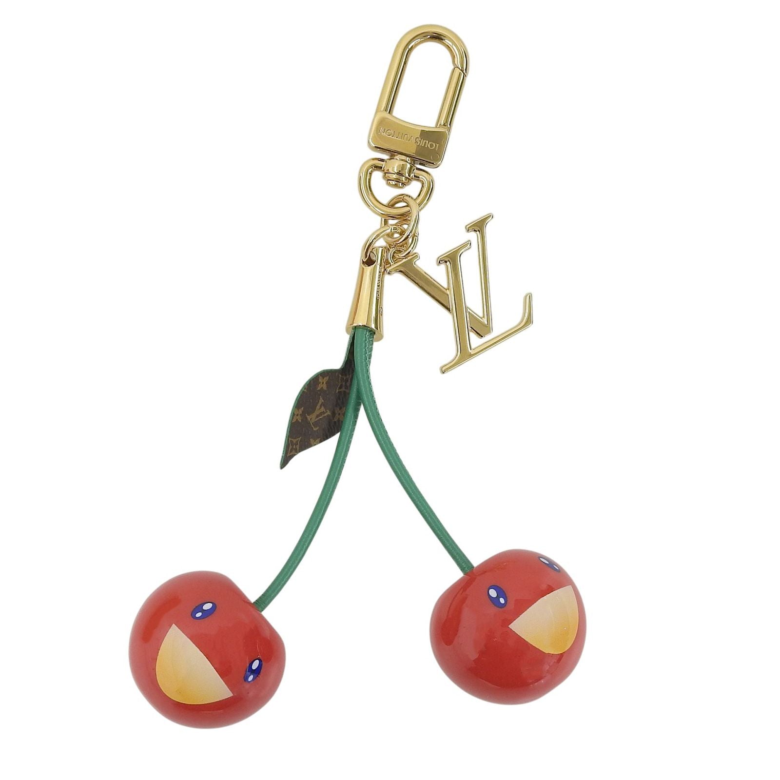 Louis Vuitton Murakami Monogram Back Charm Cherry Red Green Gold Keychain