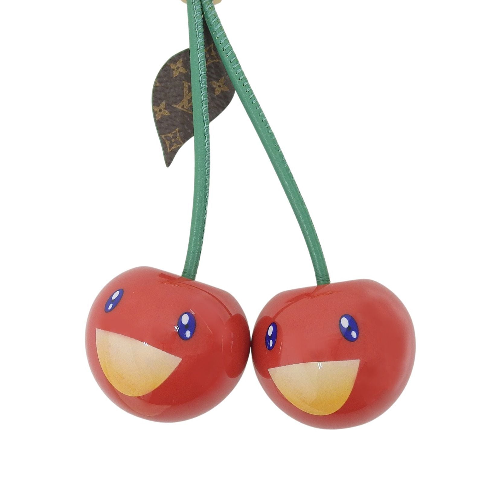 Louis Vuitton Murakami Monogram Back Charm Cherry Red Green Gold Keychain — view 4