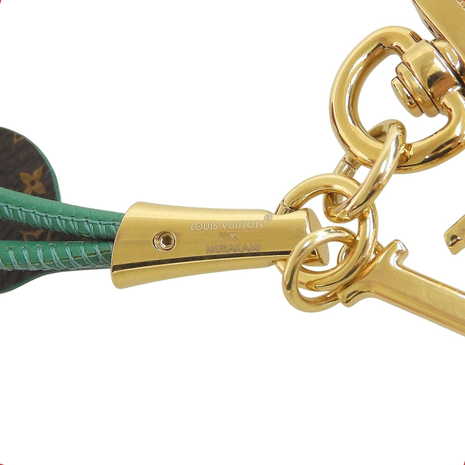 Louis Vuitton Murakami Monogram Back Charm Cherry Red Green Gold Keychain — view 6