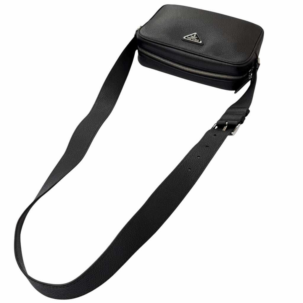 Prada Leather Triangle Logo Plate Crossbody Shoulder Bag Black Recommended — view 4