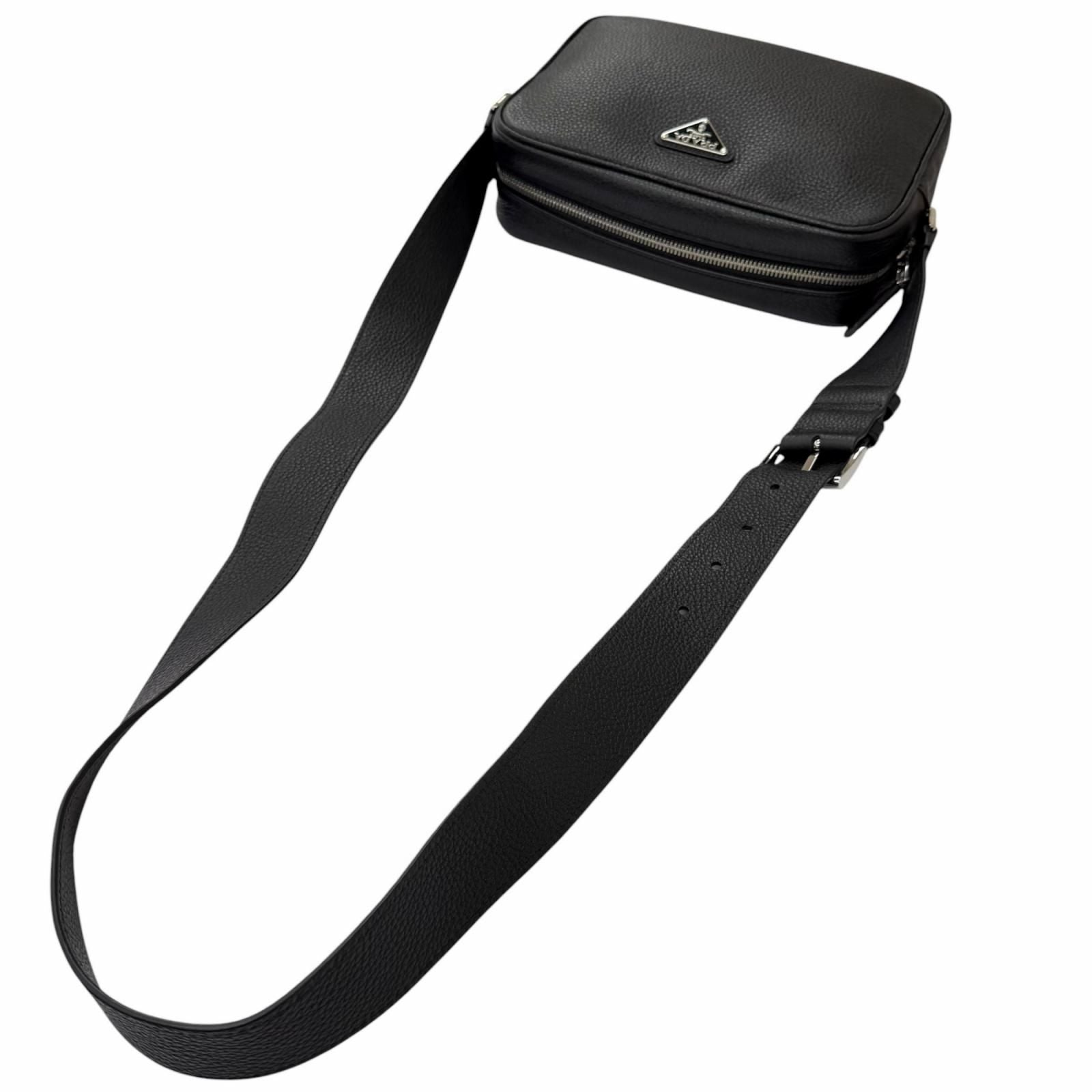 Prada Leather Triangle Logo Plate Crossbody Shoulder Bag Black Recommended — view 4