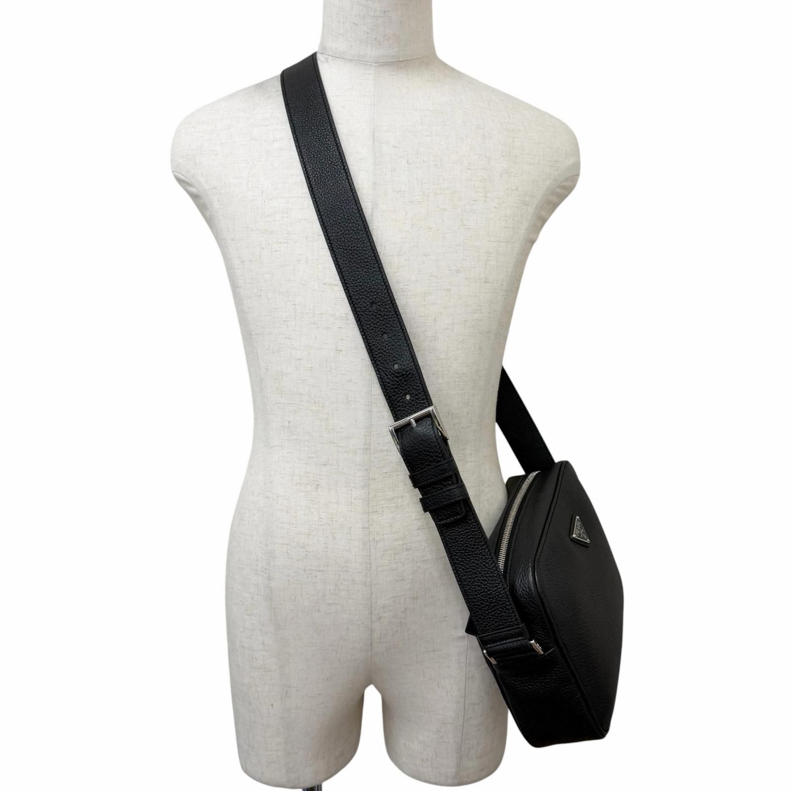 Prada Leather Triangle Logo Plate Crossbody Shoulder Bag Black Recommended — view 2