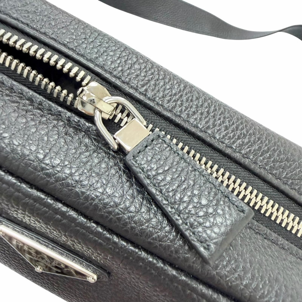 Prada Leather Triangle Logo Plate Crossbody Shoulder Bag Black Recommended — view 9