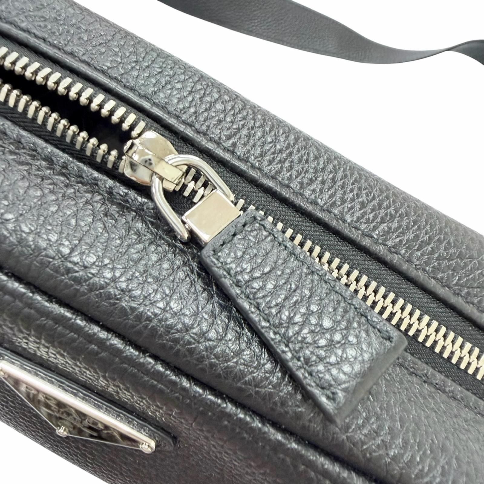 Prada Leather Triangle Logo Plate Crossbody Shoulder Bag Black Recommended — view 9