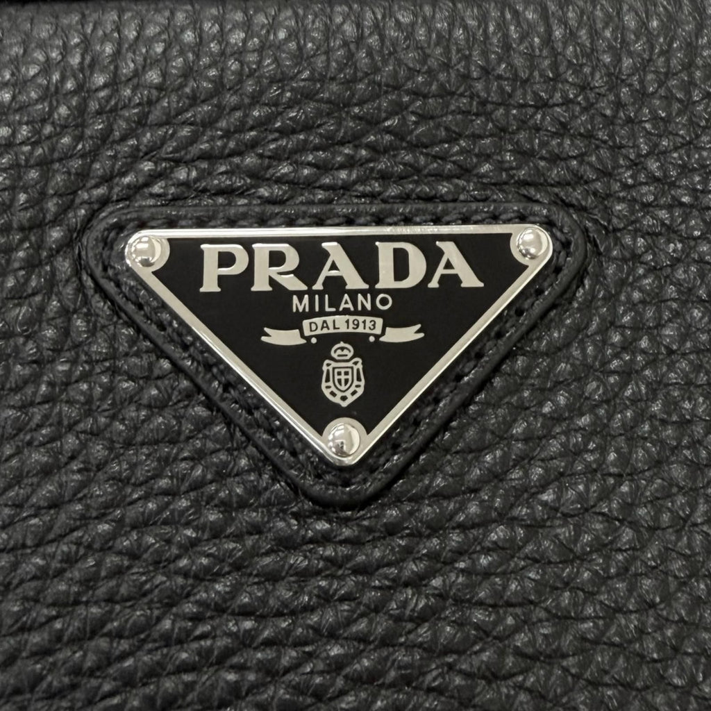 Prada Leather Triangle Logo Plate Crossbody Shoulder Bag Black Recommended — view 8