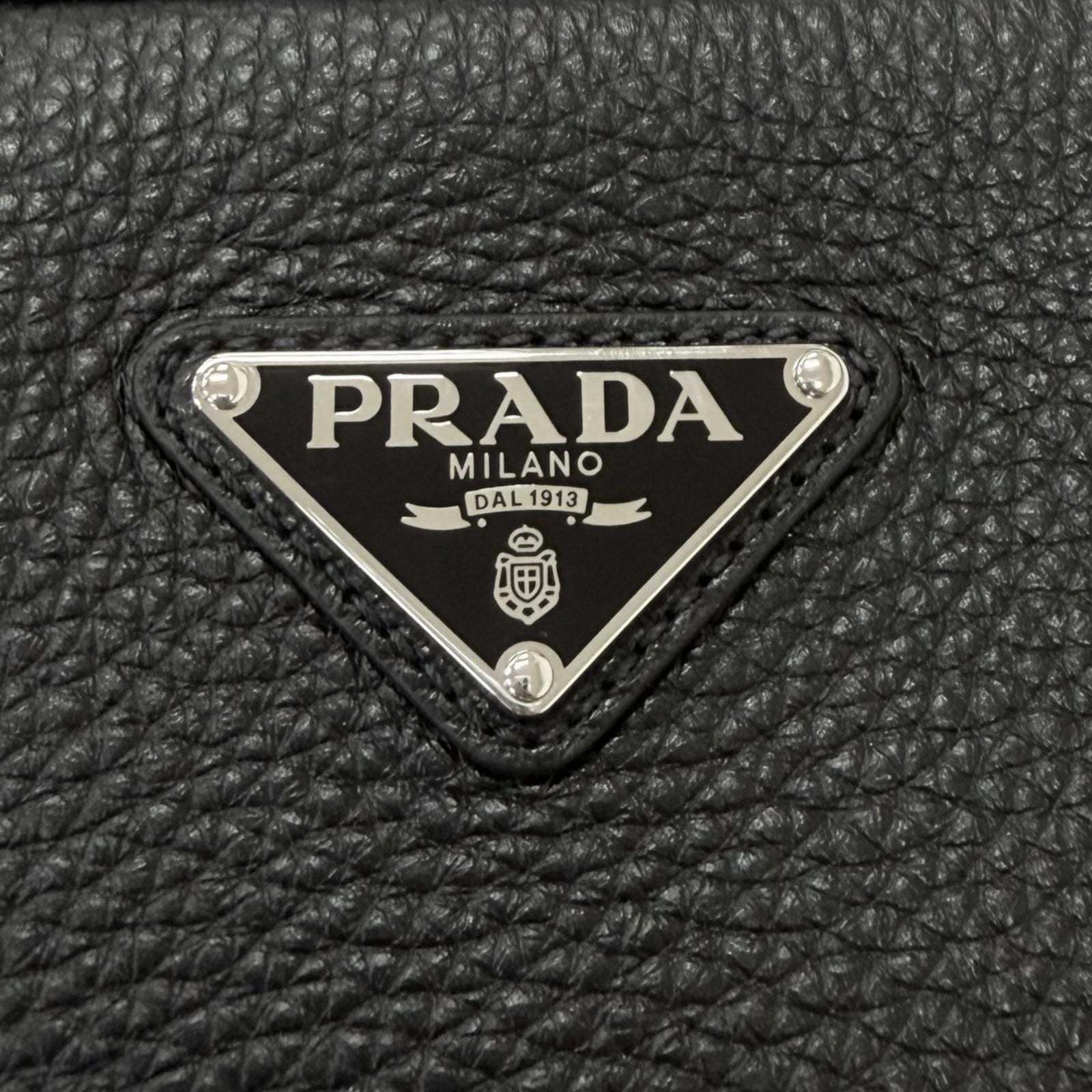 Prada Leather Triangle Logo Plate Crossbody Shoulder Bag Black Recommended — view 8