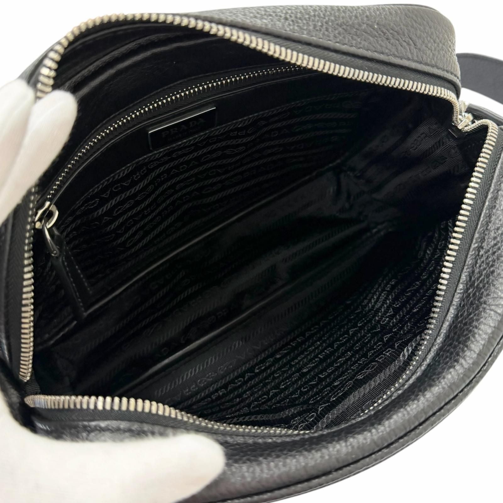 Prada Leather Triangle Logo Plate Crossbody Shoulder Bag Black Recommended — view 7