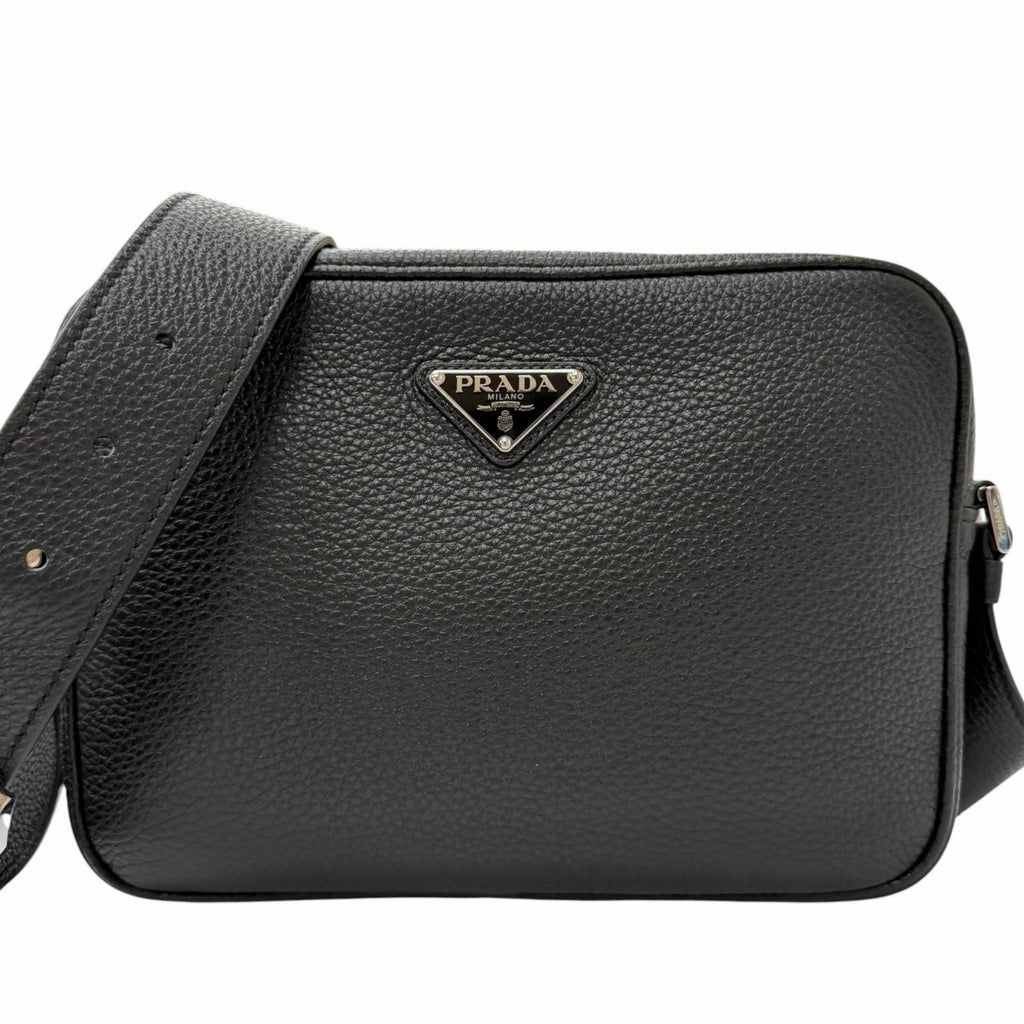 Prada Leather Triangle Logo Plate Crossbody Shoulder Bag Black Recommended