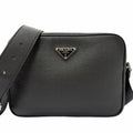 Prada Leather Triangle Logo Plate Crossbody Shoulder Bag Black Recommended