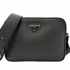 Prada Leather Triangle Logo Plate Crossbody Shoulder Bag Black Recommended