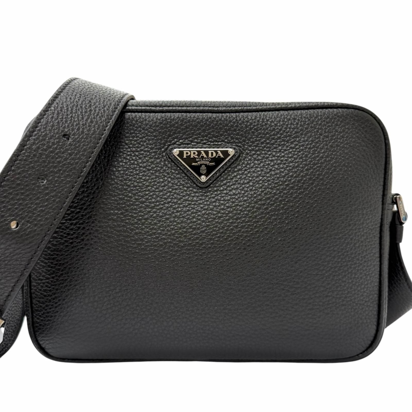 Prada Leather Triangle Logo Plate Crossbody Shoulder Bag Black Recommended