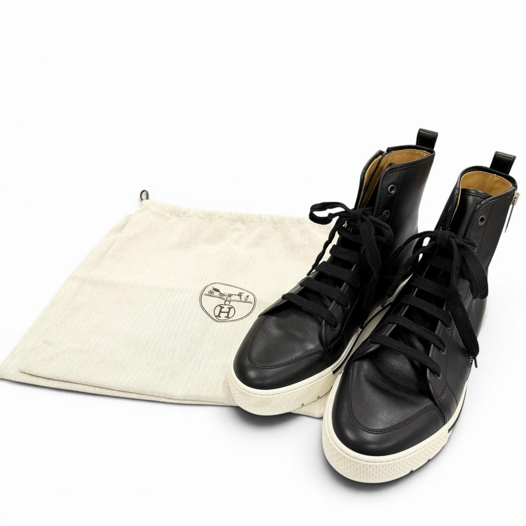 Hermes Leather Logo Side Zip Lace Up High Cut Sneakers Black — view 2