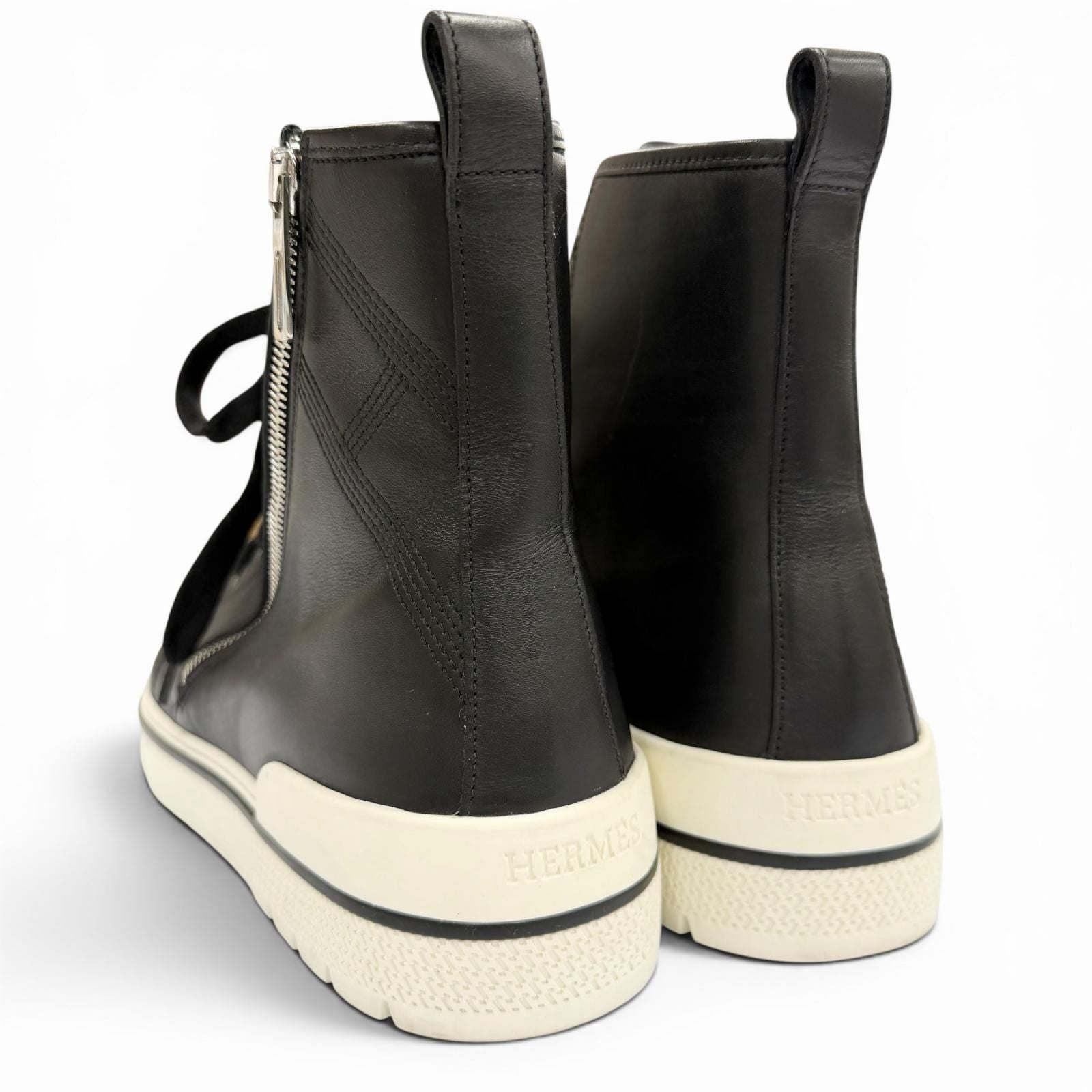 Hermes Leather Logo Side Zip Lace Up High Cut Sneakers Black — view 5