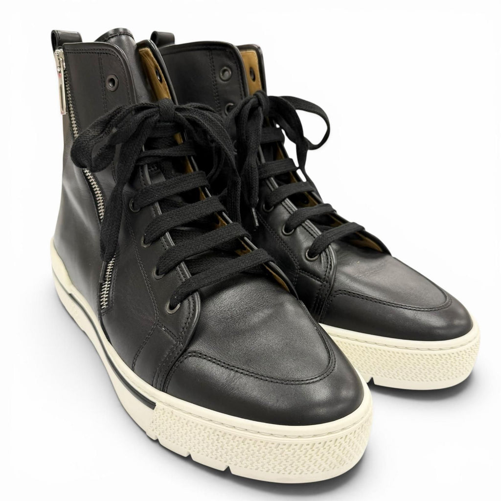 Hermes Leather Logo Side Zip Lace Up High Cut Sneakers Black — view 4