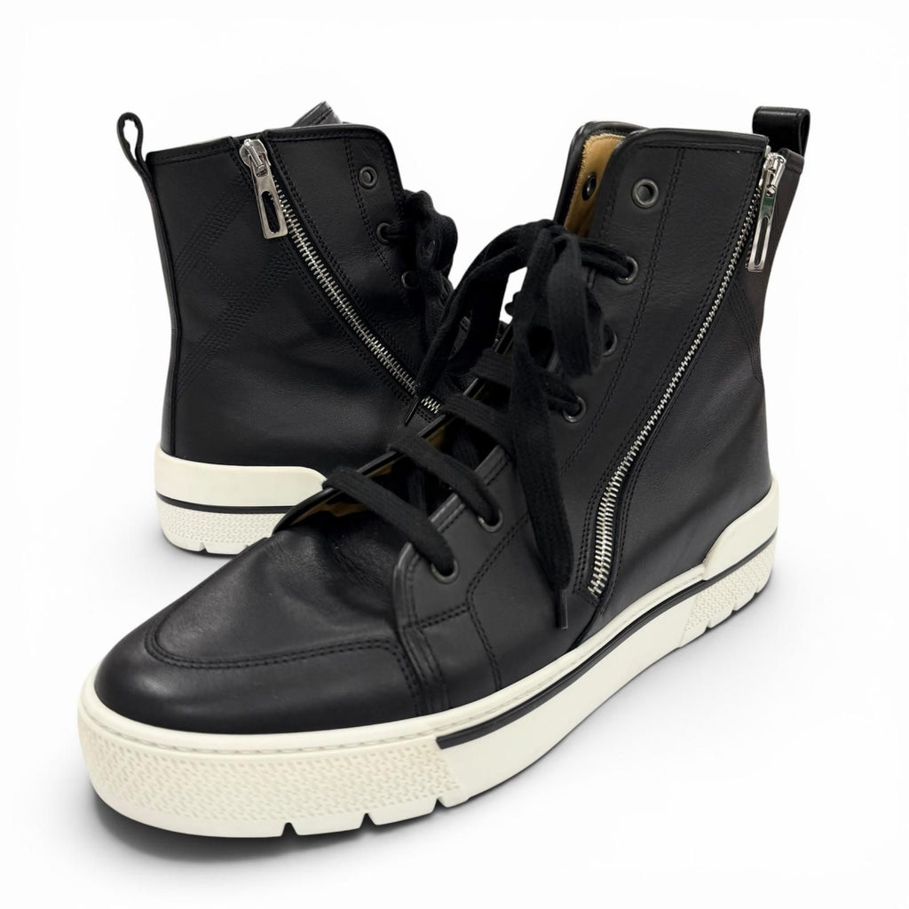 Hermes Leather Logo Side Zip Lace Up High Cut Sneakers Black