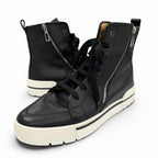 Hermes Leather Logo Side Zip Lace Up High Cut Sneakers Black