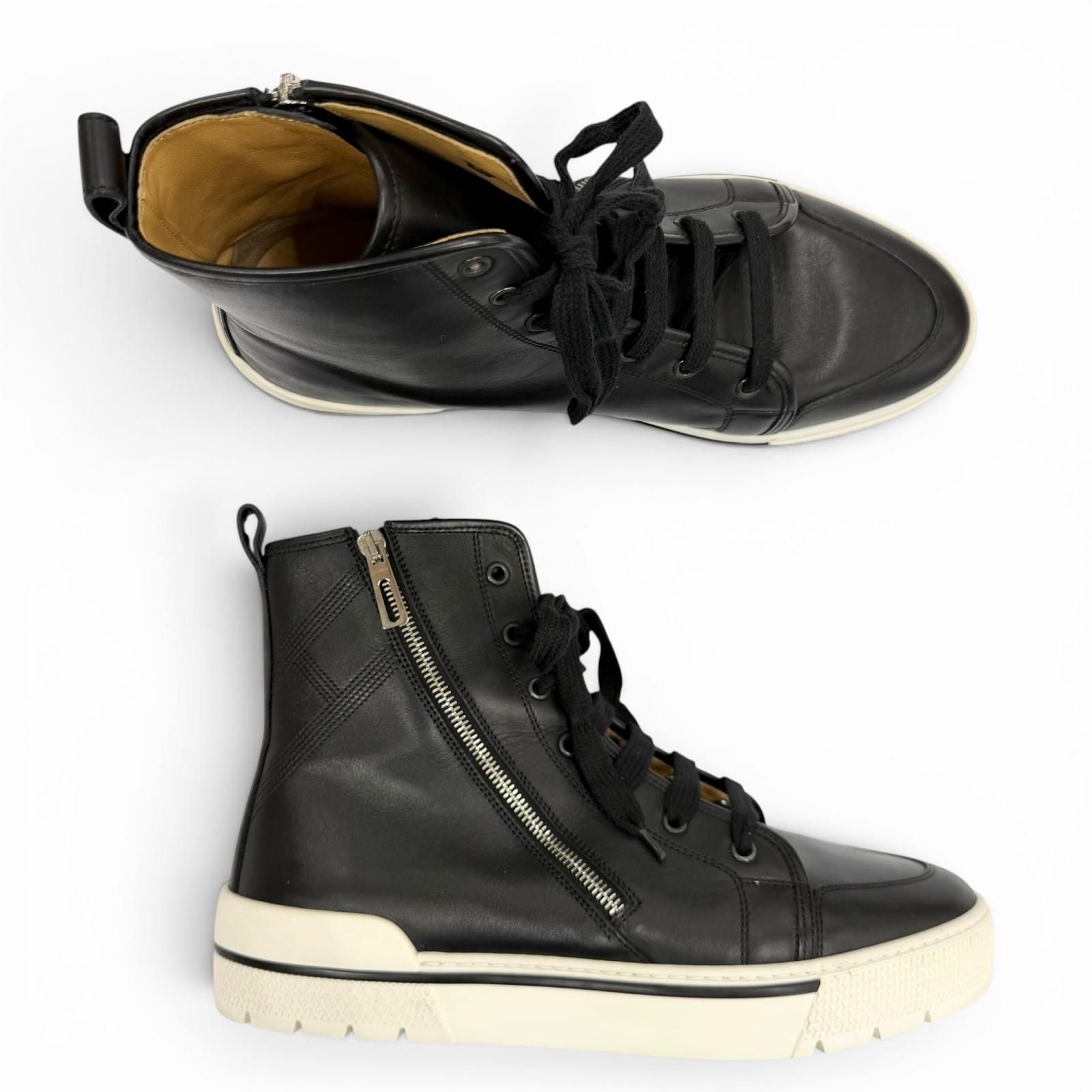 Hermes Leather Logo Side Zip Lace Up High Cut Sneakers Black — view 7