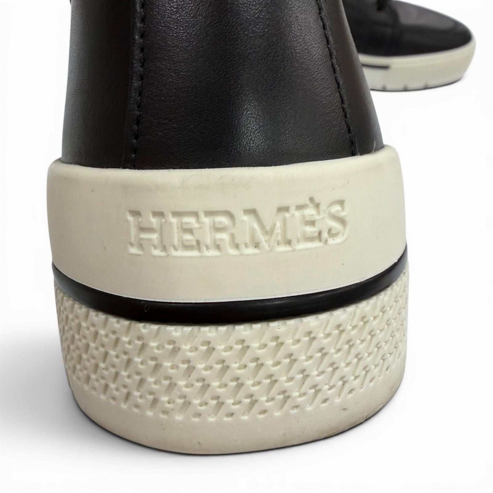 Hermes Leather Logo Side Zip Lace Up High Cut Sneakers Black — view 9